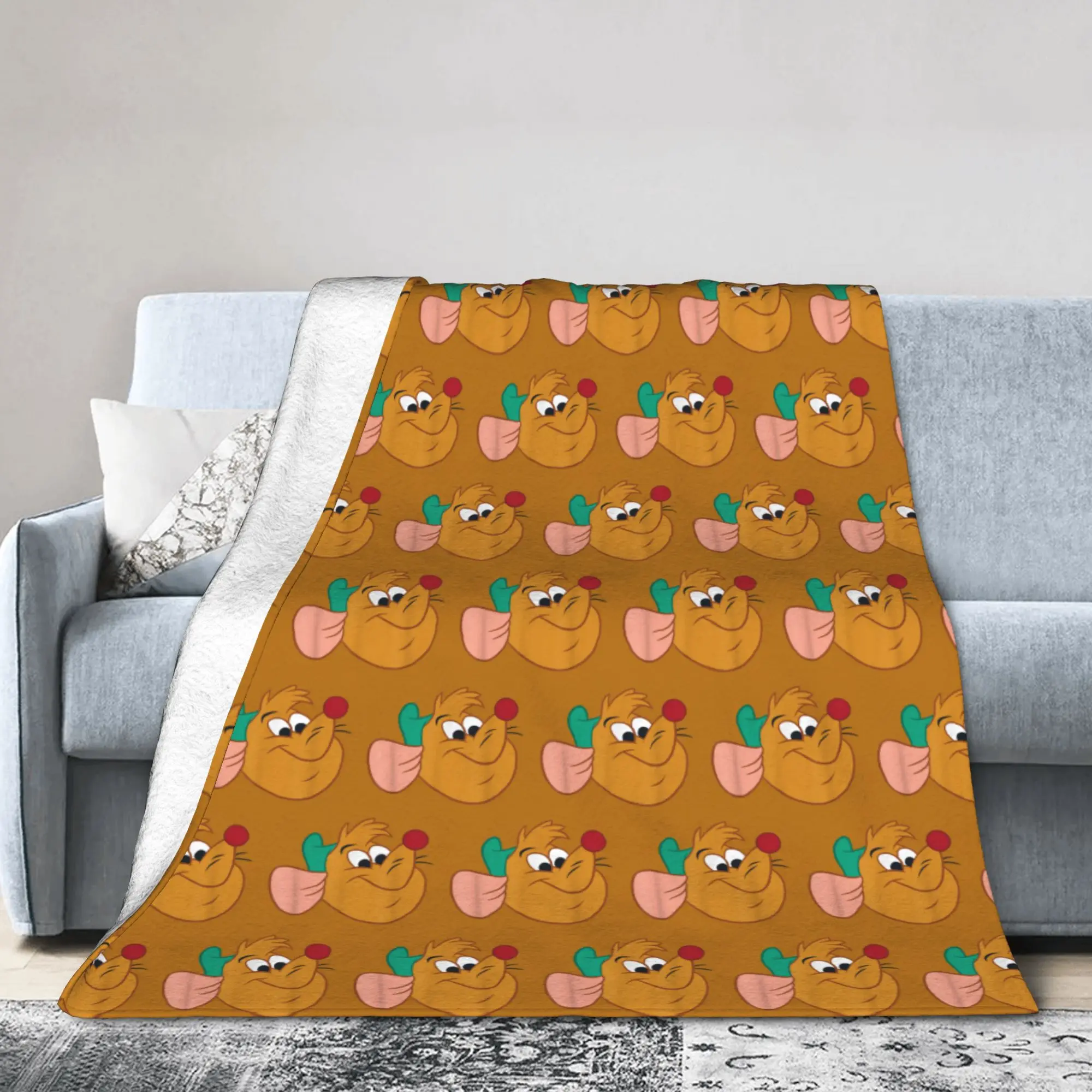 

Cinderella Gus the Mouse Big Face Fuzzy Blankets Cartoon Funny Throw Blankets for Home Hotel Sofa 200x150cm Lightweight