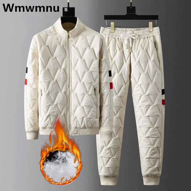 Winter Cotton Quilted Tracksuit 2 Piece Set Warm Jackets Top Conjuntos Thick Down Jogger ​pants Outfits Loose Oversize 5xl Suit