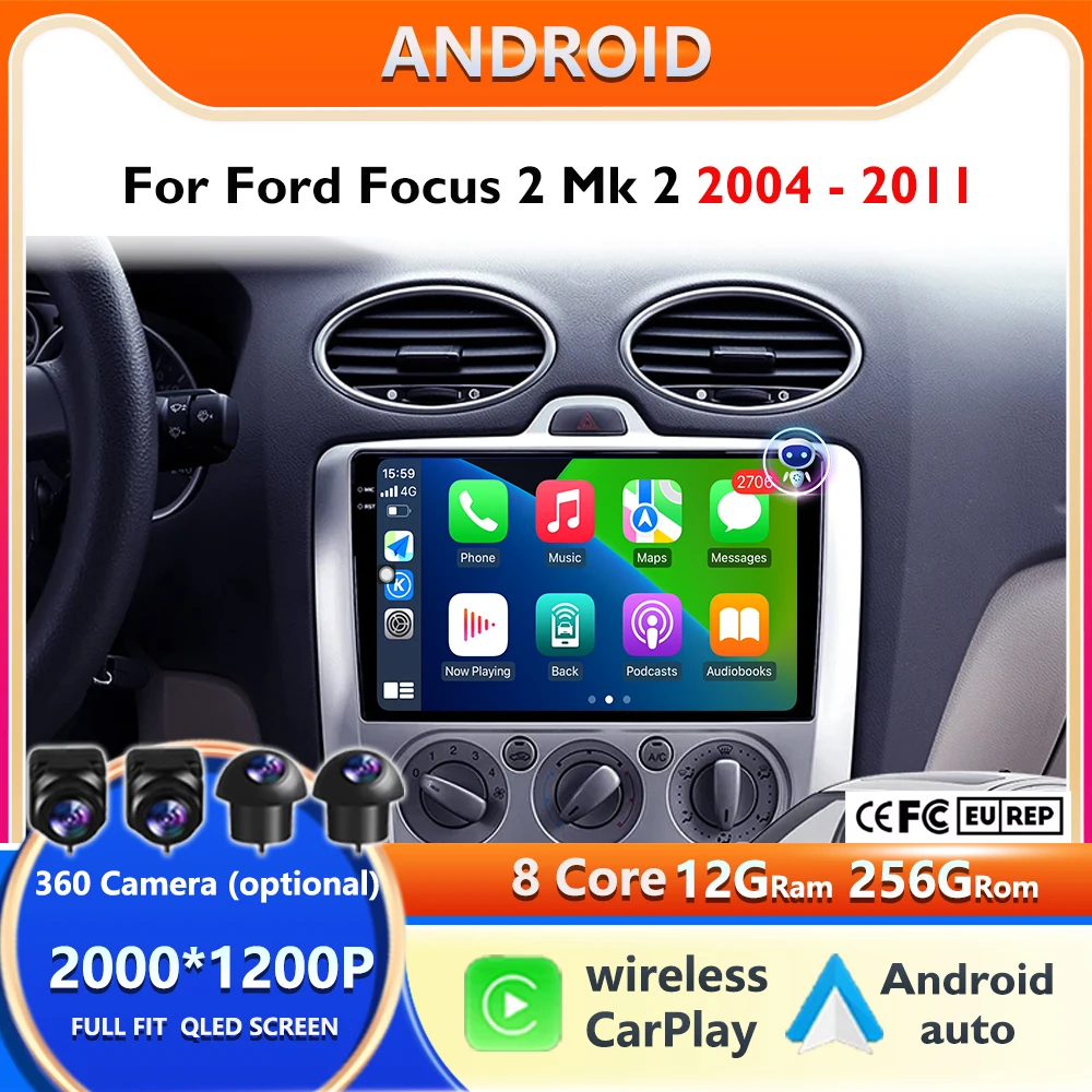 

8core HD 2K Android Auto Car radio Multimedia player For Ford Focus 2 Mk 2 2004 - 2011 Carplay Autoradio GPS Stereo Head Unit 4G