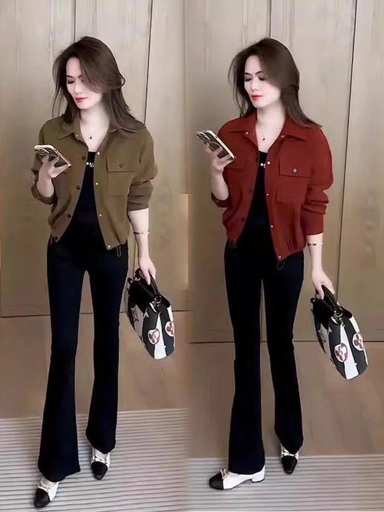 

Fashionable Short Outerwear Women's Spring Autumn 2026 New Style Slimming Shirt Versatile Trendy Cardigan Top Commute Style S...