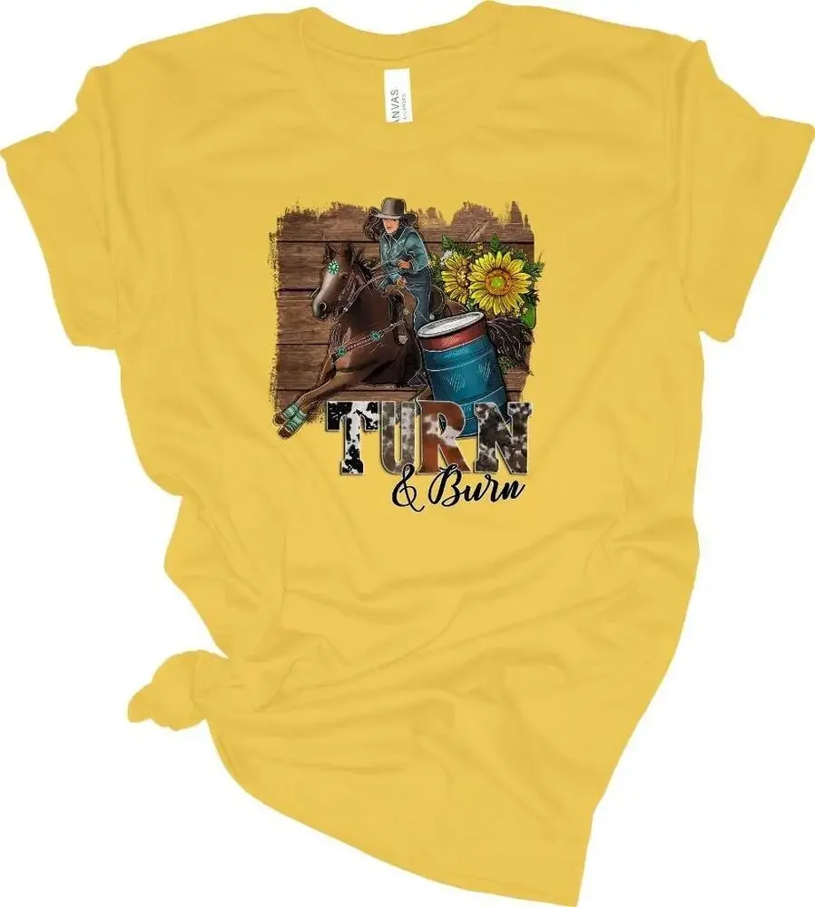 

Поворот N Burrnn Barreell гоночная лошадь футболка Cowgirl Tee