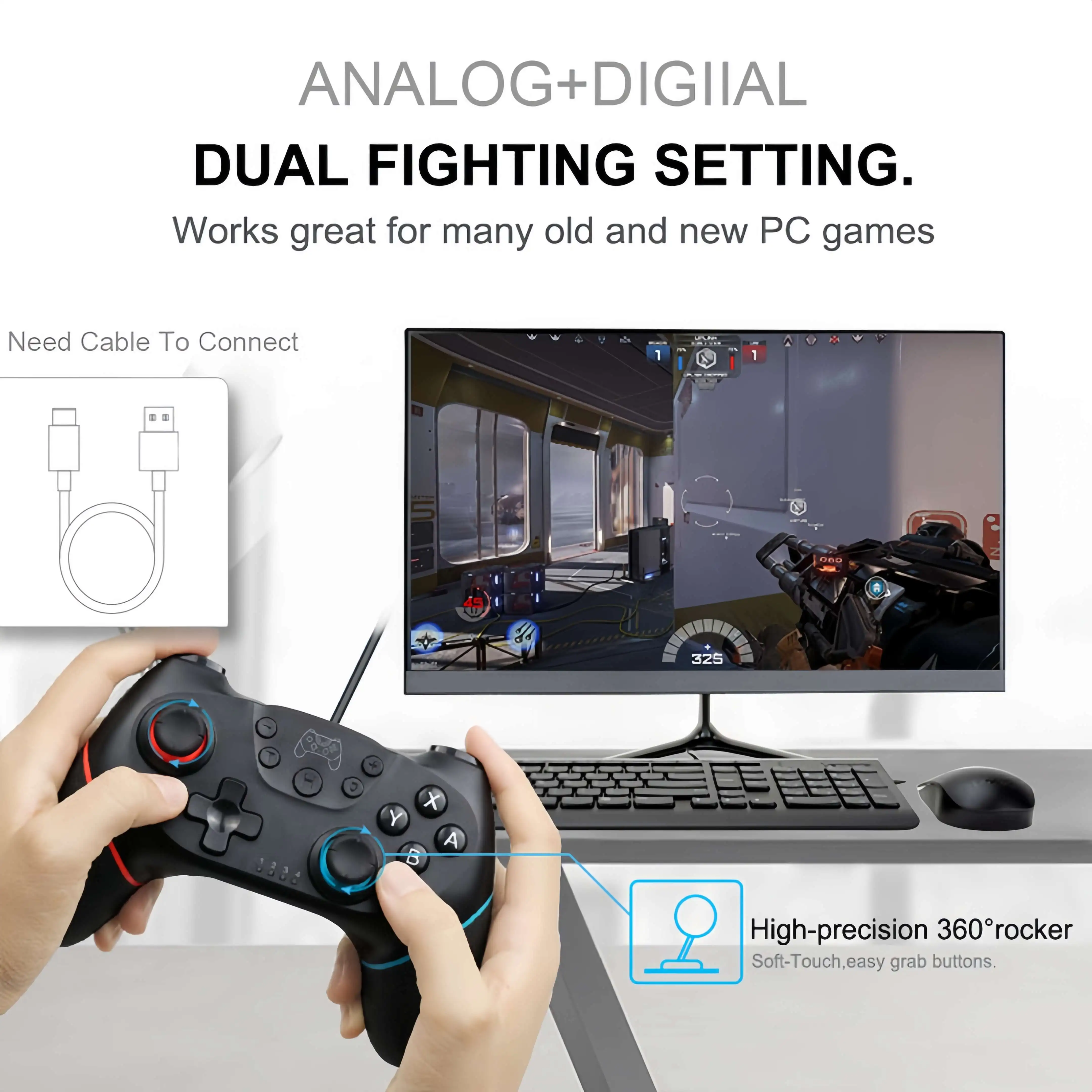 Controller Wireless compatibile-Nintendo Switch Turbo regolabile con Gamepad a vibrazione a 6 assi per Console PC/NS Lite
