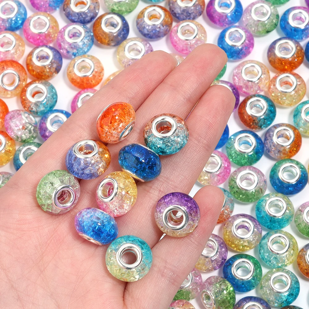 20 teile/los Harz Runde Perlen Farbverlauf 15mm Große Loch Lose Spacer Perlen Für Schmuck Machen Armband Halskette Zubehör