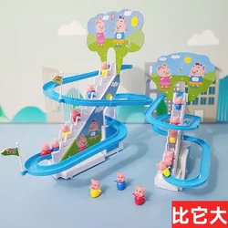 USB-Powered Cartoon Little Pig Toy with Auto-Stairs Climbing Children's Electric Track Pig Slide  Funny Internet Celebrity Toys