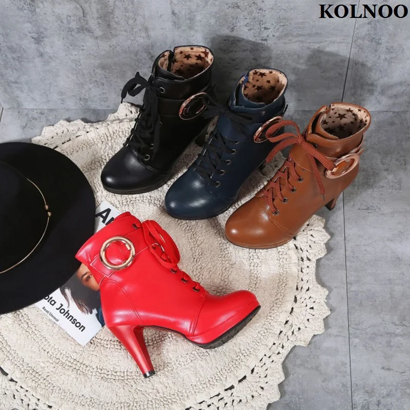 

Kolnoo New Handmade Women's Thick Heel Ankle Boots Metal Decoration Large Size 34-46 Evening Fashion Daily Wear Winter Shoes