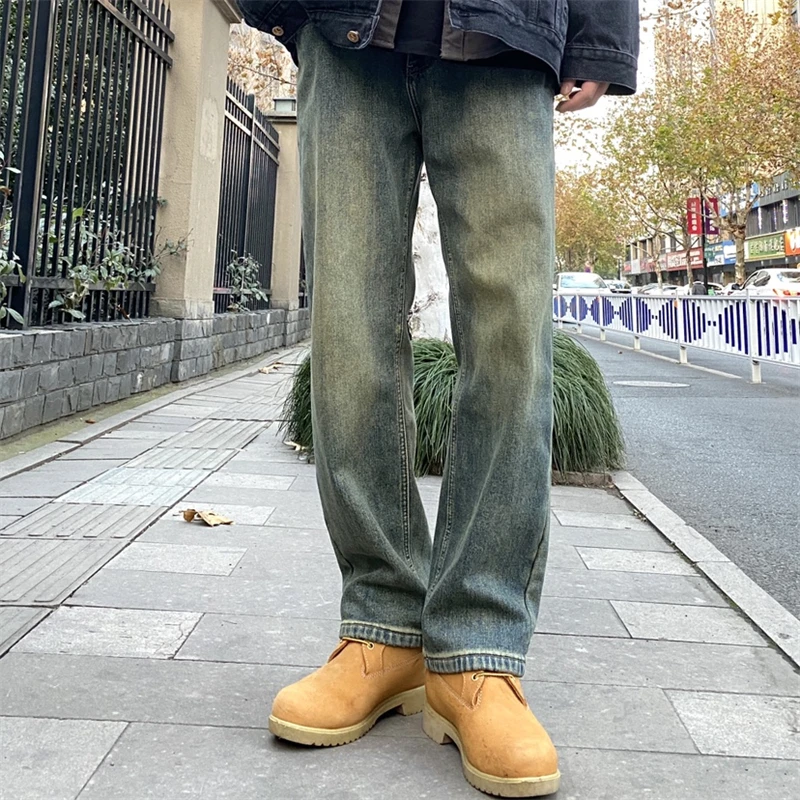 

Мужские джинсы в стиле ретро-японской рабочей одежды, весна-осень, новые, свободные, прямые, модные, из хлопка и полиэстера, в стиле High Street