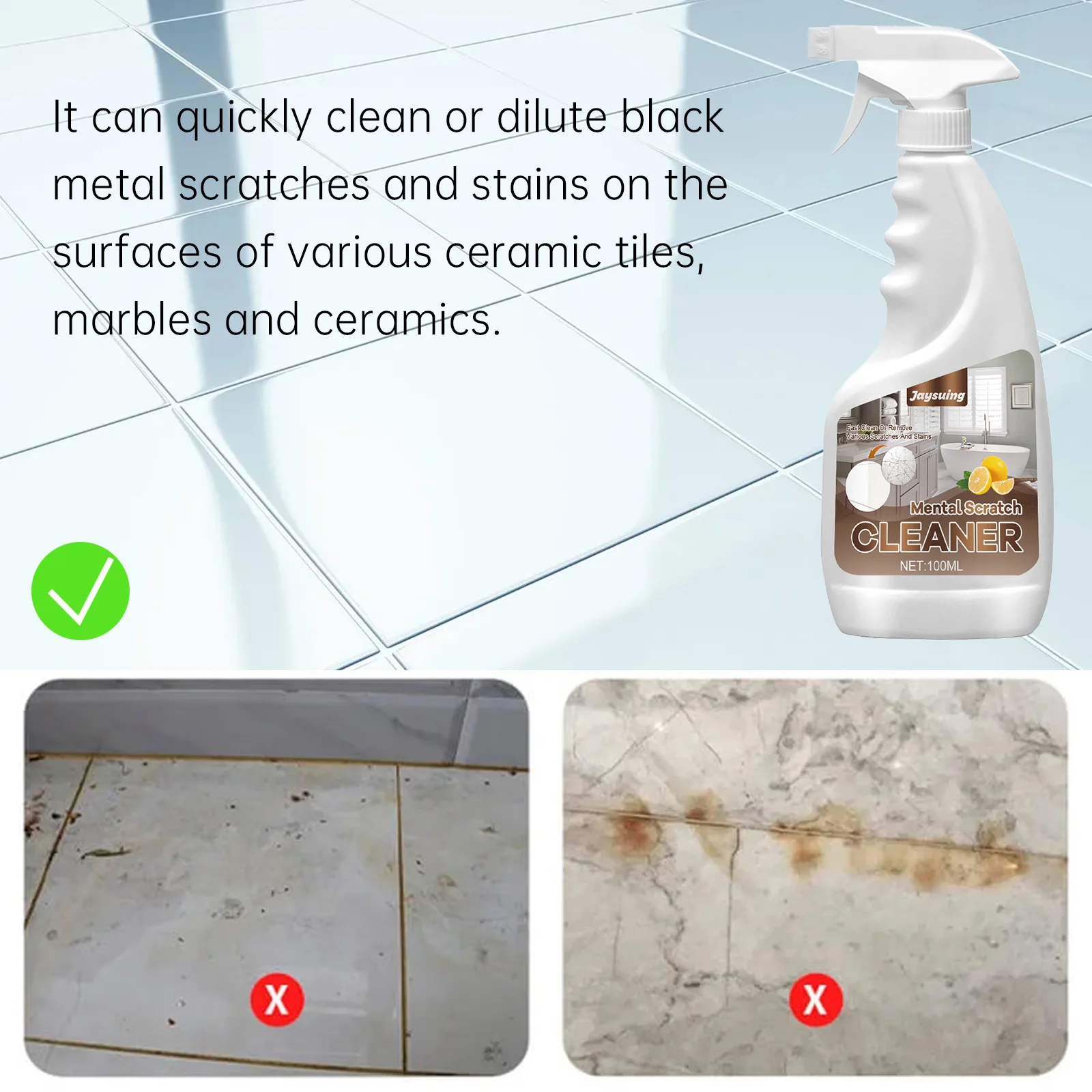 Tile Cleaning Spray Brightening Ceramic Tile Cleaner Toilet Descaling Bathroom Floor Multipurpose Cleaner Scratch Repair Cleaner