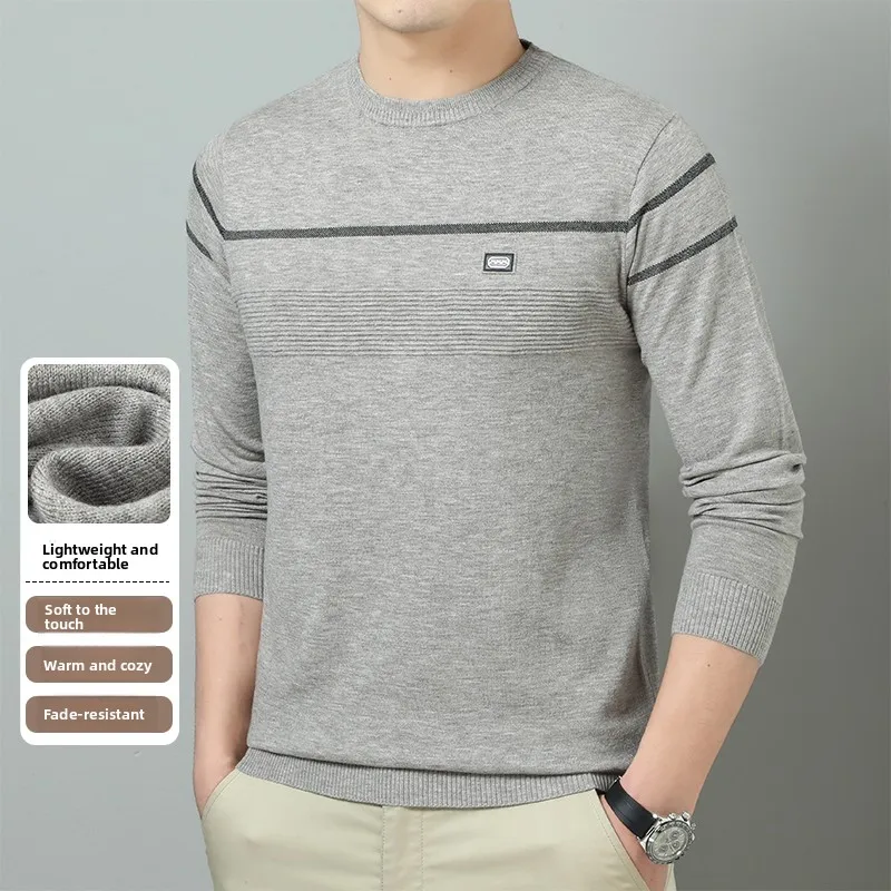 

Мужской тонкий трикотажный джемпер на весну-осень, свободный крой, круглый вырез, модный, универсальный, для делового повседневного стиля, с длинным рукавом, в городском стиле