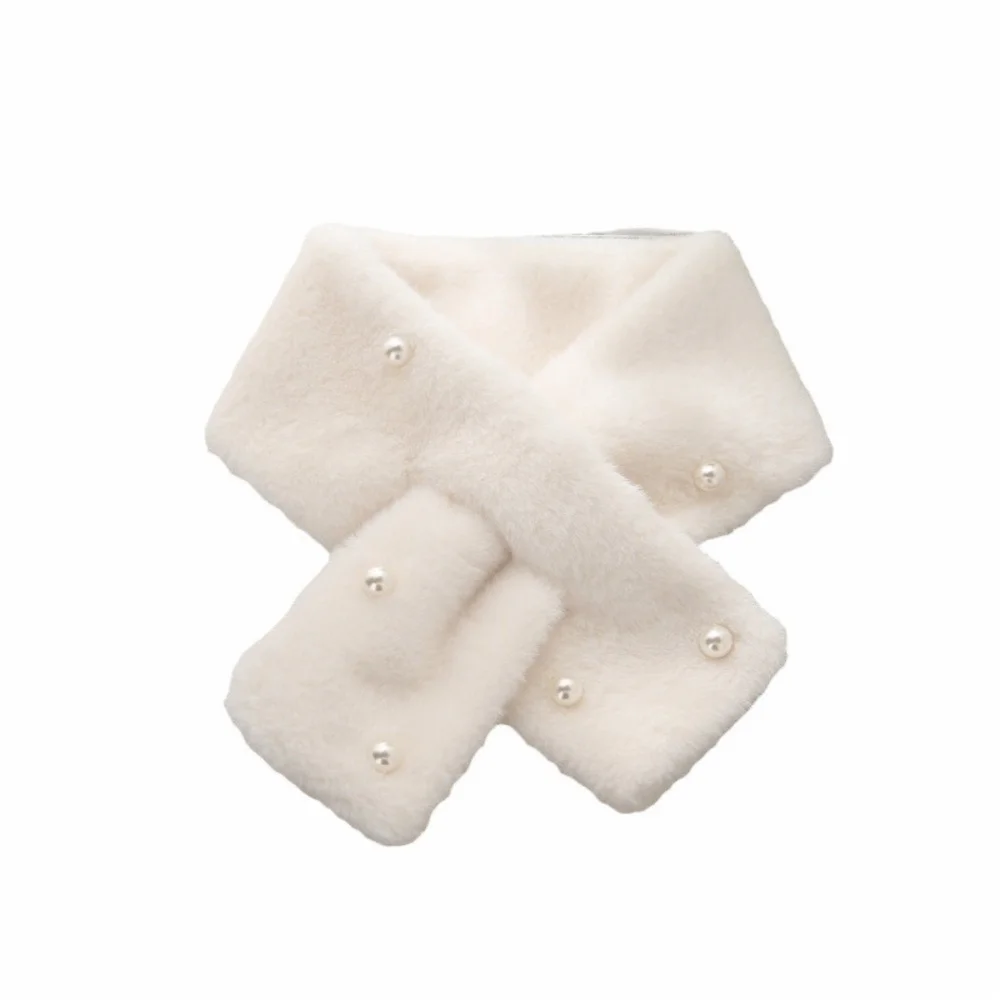 Fashion Elegant Scarf Solid Color Windproof Neckerchief Cold Proof Pearl Cross Scarves Women