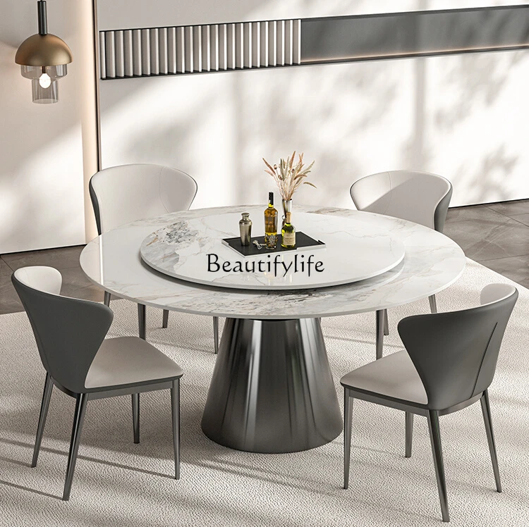 

Italian minimalist round rock slab dining table small apartment new round table dining table