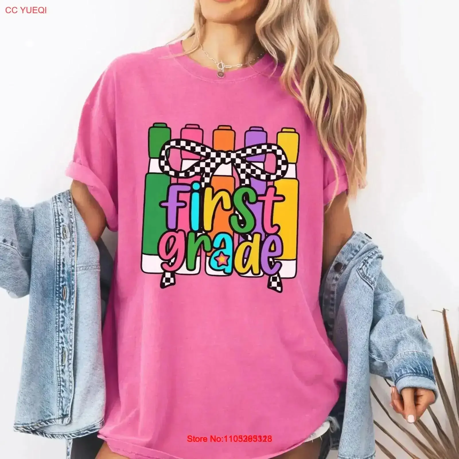 Cute First Grade Teacher Back to School Comfort Color T Shirt Design New Markers Colorful vintage Washed Stylish Breathable