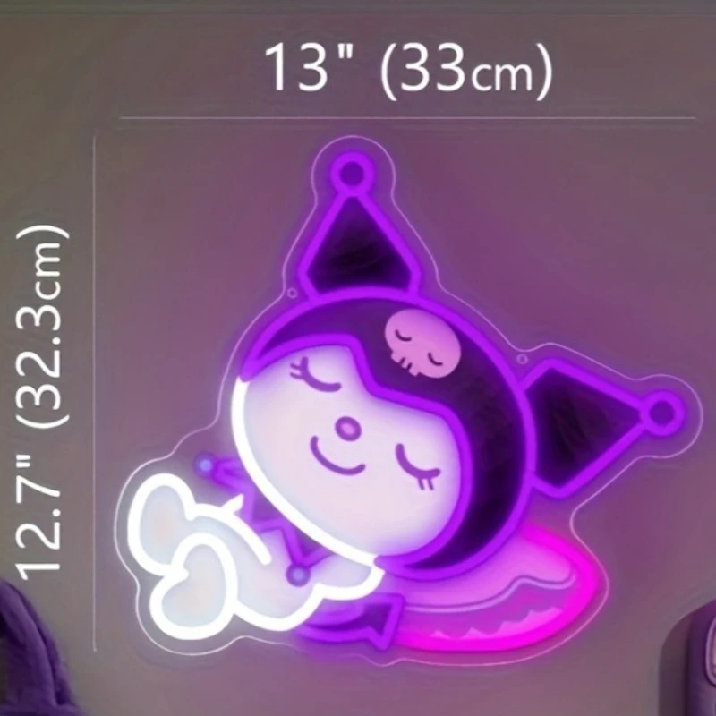 ป้ายไฟนีออนคุโรมิ อนิเมะน่ารัก ไฟนีออนสาวนอนหลับน่ารัก ไฟ LED ใช้พลังงาน USB สำหรับตกแต่งห้องนอนเด็กผู้หญิง ห้องเกมส์ ของขวัญวันเกิด