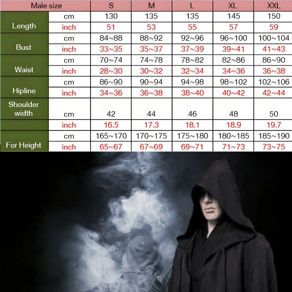 Black Cape Black Cloak Jedi Warrior Costume for Adults, Vampire Cape with Hood, Adult Halloween Cosplay Vampire Christmas Party view 6