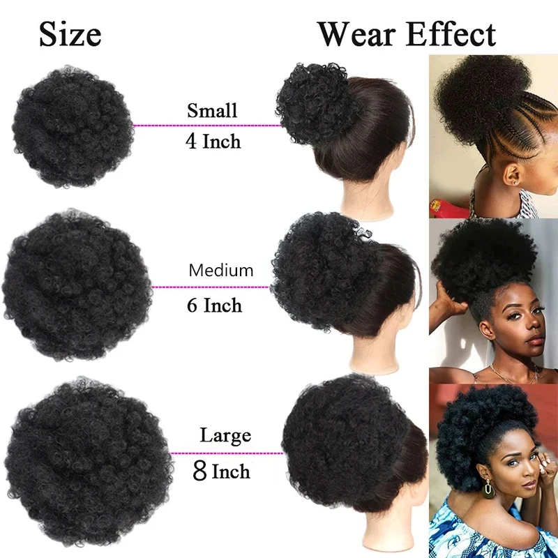 Afro Puff Drawstring Ponytail Extension for Black Women 9Inch Large Size Synthetic Fluffy Kinky Curly Bun Chignon Hairpieces