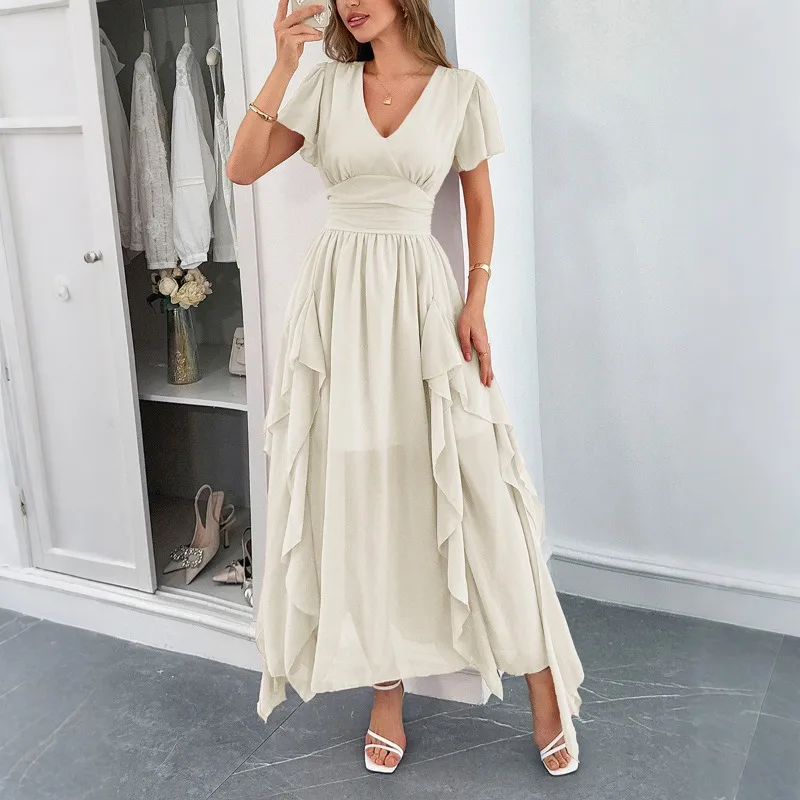 2025 Women's Vacation Short Sleeve Belted Maxi Dress Casual Boho Beach Dress with Floral Print & Side Slit Lightweight Sundress