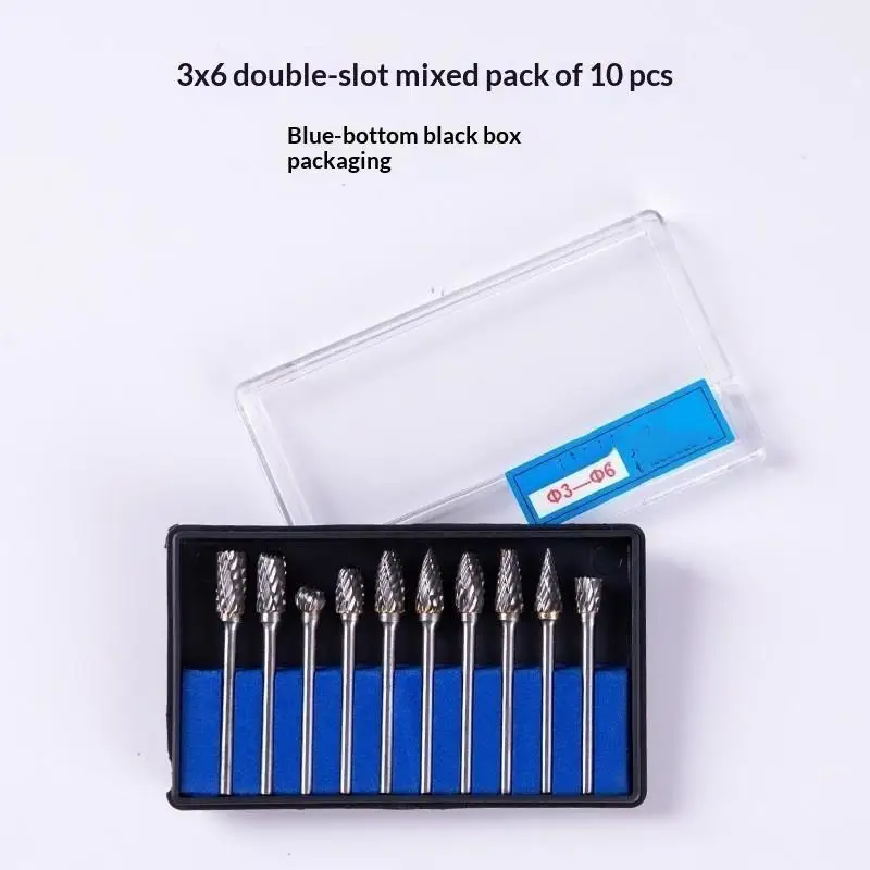 10pcs Carbide Burr Set, Hard Alloy Tungsten Steel Double Cut Rotary File Milling Cutter Head, Woodworking Grinding Carvin