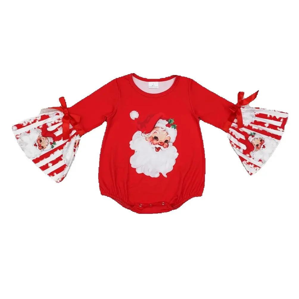 

boutique girls clothing set RTS Summer Romper Newborn Baby Girls Santa Print christmas Santa Jumpsuit Long Sleeve Romper