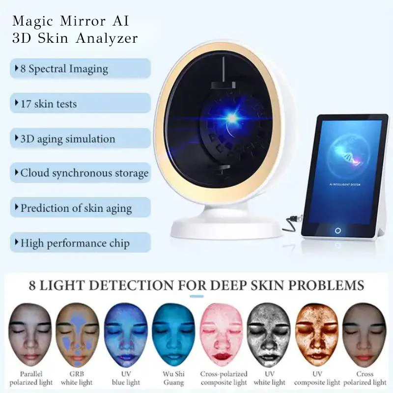 Espelho mágico analisador de pele 3d, scanner facial automático, detecção facial completa, 8 espectros, análise de problemas de pele, equipamento de salão de beleza