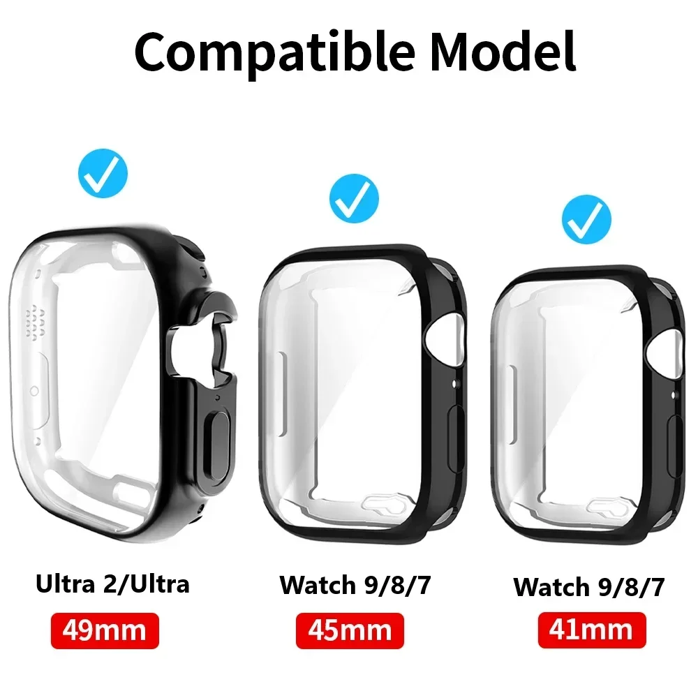 360 Full Soft Protective Case for Apple Watch Ultra 2 49mm TPU Screen Protector Bumper for iWatch Series 9/7/8 41mm 45mm Cover