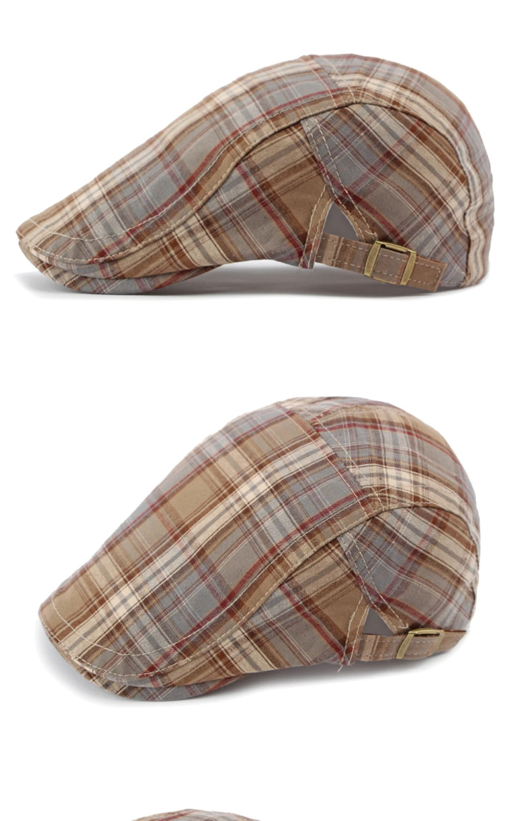 HT4376 Berets Männer Frauen Vintage Plaid Baskenmütze Männlich Weiblich Einstellbare Flache Kappe Retro Frühling Sommer Kappe Baskenmütze Hüte für Männer Frauen – Detail 12