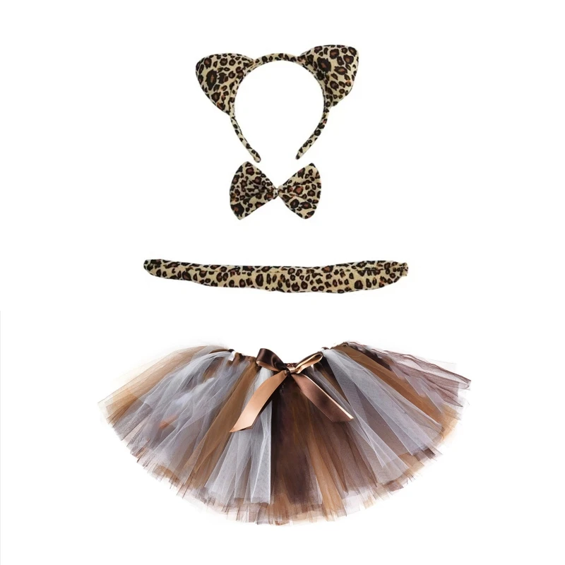 Set di costumi da leopardo/cervo Orecchie di tigre Fiocco di coda Tutu Kit di costumi di fantasia animale Accessori per bambini