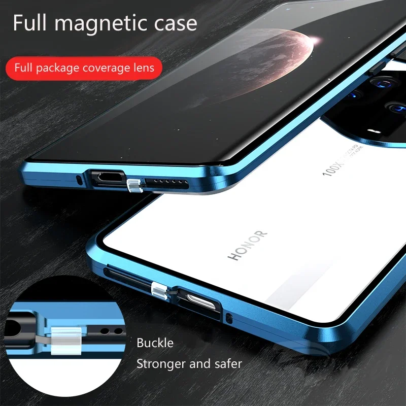 

Double sided Glass Snap Lock Metal Magnetic phone Case For Honor magic7 4 Pro 6 Lite 5 Ultimate Full Lens Protection Cover Cases