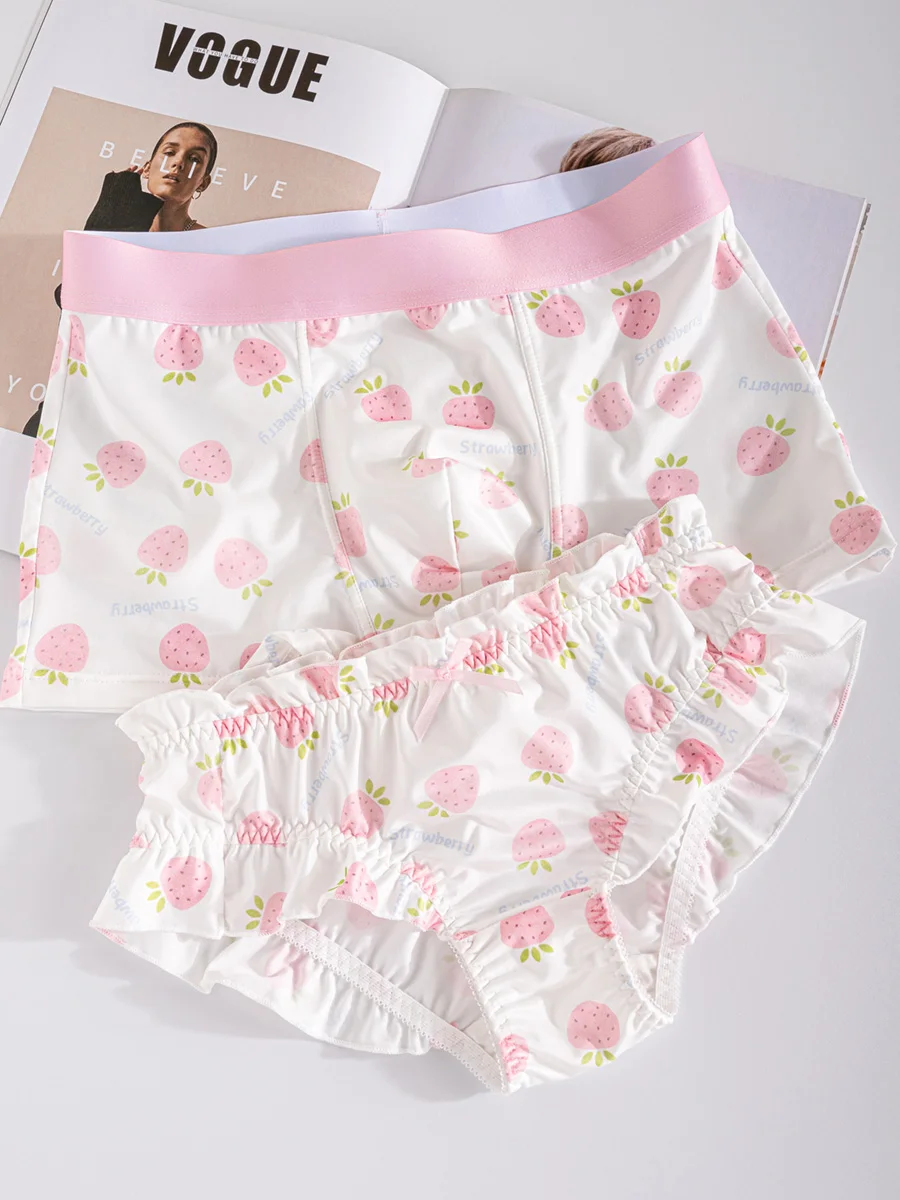 Lolita Pink Strawberry Couple Underwear One Male And One Female Sexy Pure Desire Sweet And Cute Summer Set Thin Panties