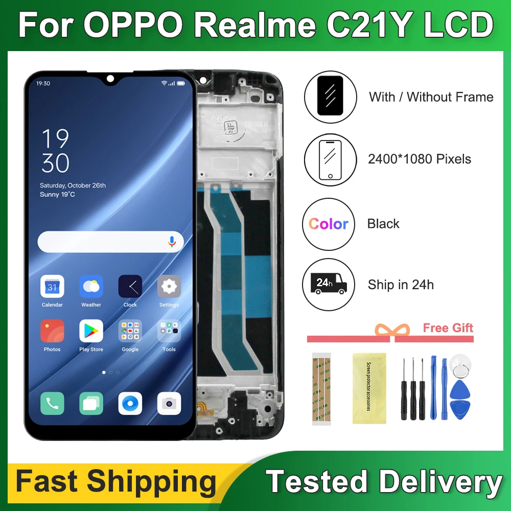 

6.5" For Oppo Realme C21Y RMX3261, RMX3263 LCD Display Touch Screen with Frame, For Realme-C21Y Display Replacement