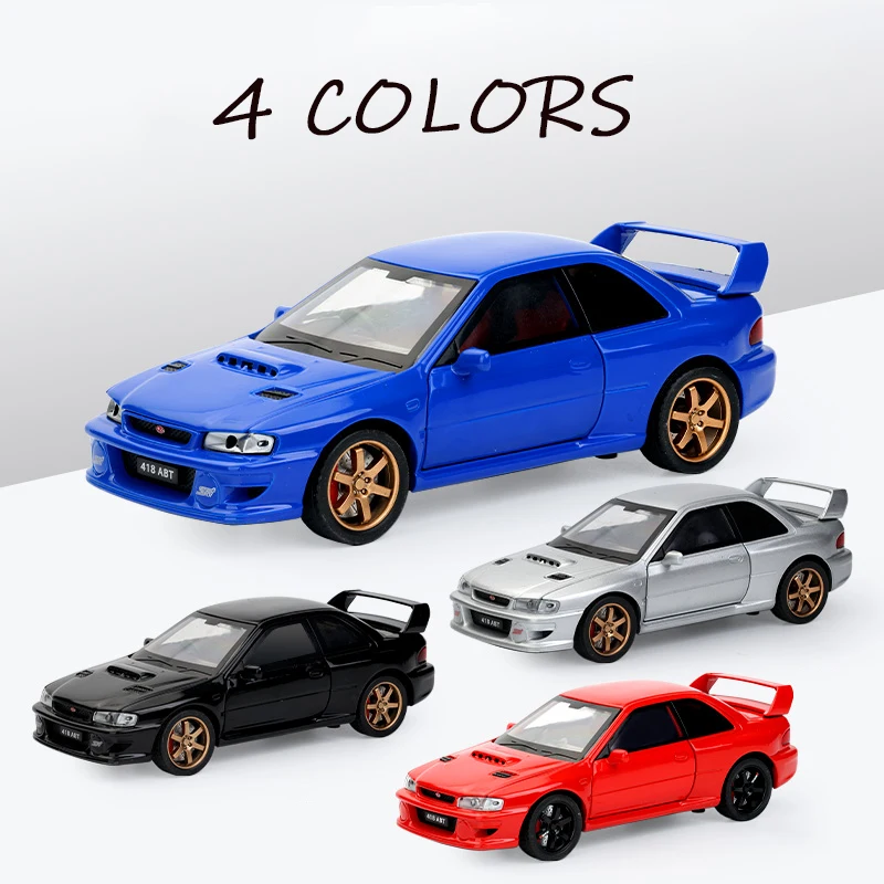 1/32 Impreza STI 럭셔리카 로고 합금 미니어처 다이캐스트 금속 클래식 레이싱 차량 모델, 사무실 장식 컬렉션, 소년 선물 장난감