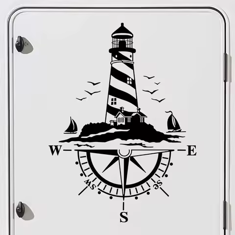 Van Camping Rv Caravan Lighthouse Comb of the Winds Compass Car Decor Sticker Motor Vinyl Vehicle Decal Auto Tuning Accessories