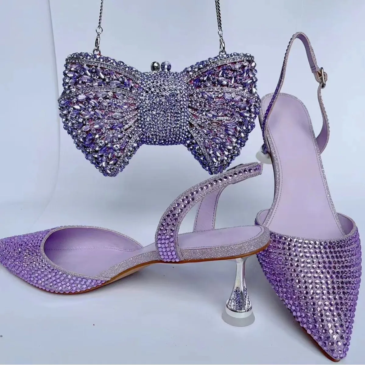 

Women's Blue Color Rhinestones high heeled Shoes With Heart Clutch Diamond high-heeled Stiletto sandals For Wedding