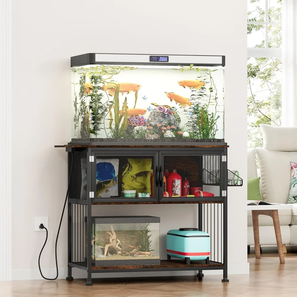 

40-55 Gallon Fish Tank Stand with Power Outlets, Heavy Duty Aquarium Stand with Cabinet Storage Fish Tank Accessories