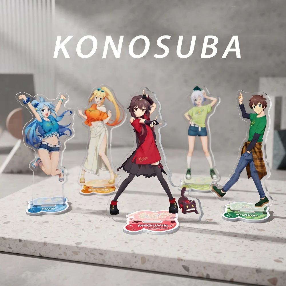 Llavero de acrílico de anime Konosuba 2026: Figura personalizada de Kazuma, Aqua, Megumin y Darkness, linda decoración de escritorio, regalo de recuerdo.