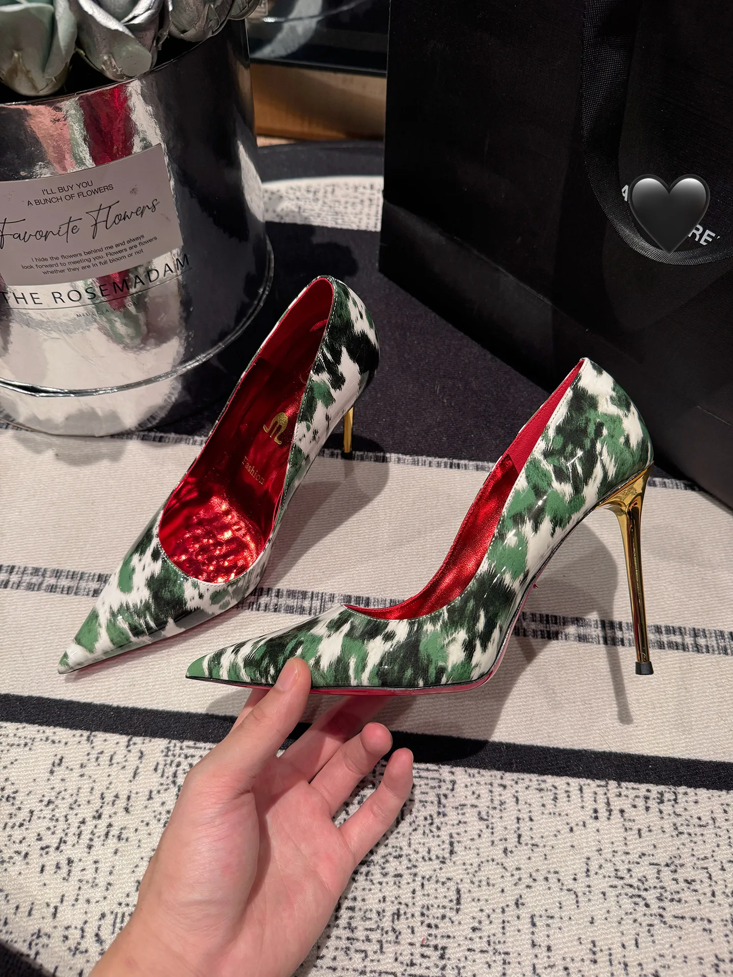 New Camouflage Green Comfortable Fashion Versatile Color blocked High Heels Shallow Mouth Commuter Banquet High Heels