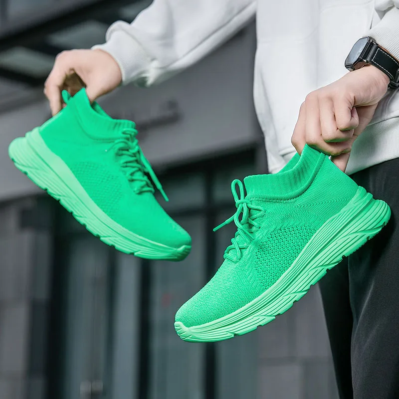 

Summer Men's High Top Socks Sneakers Shoes New Mesh Fashion Running Lightweight Thick Soled Lace Up Casual Men's Sports Shoes
