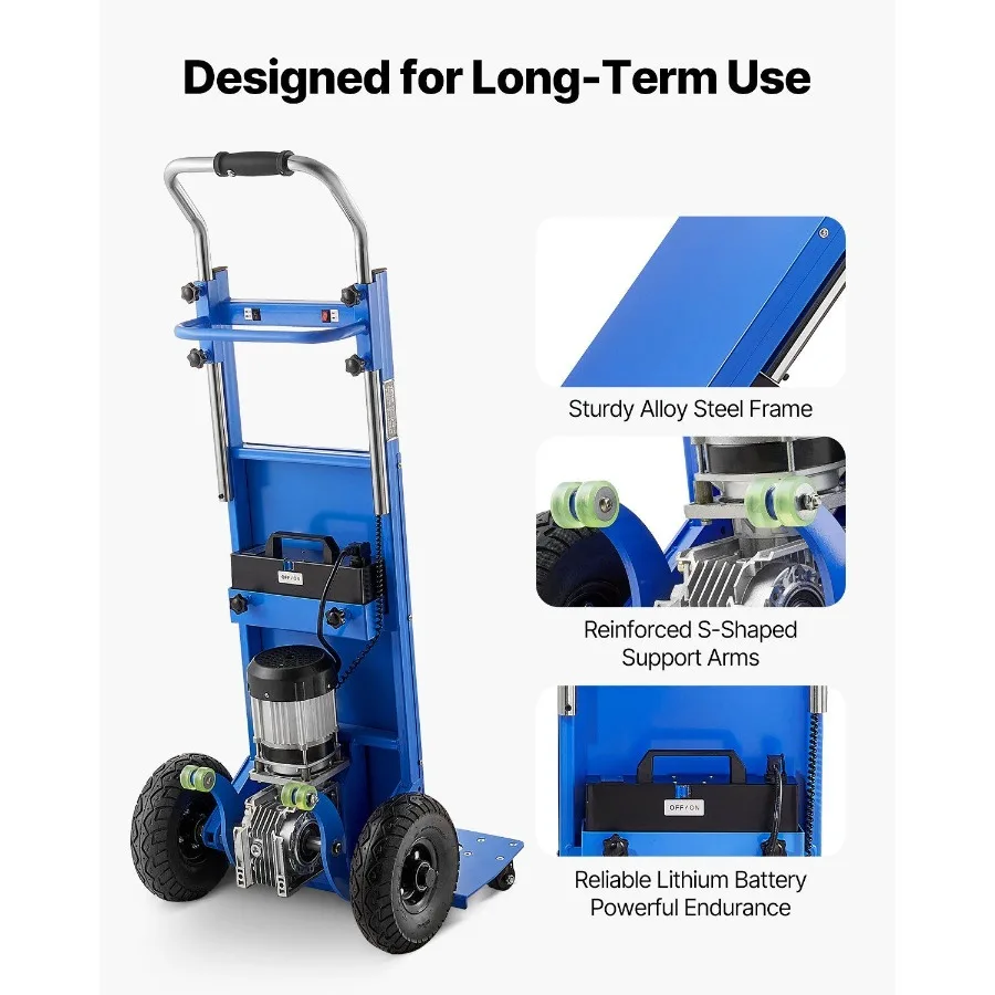 تسلق الدرج الكهربائي دوللي سعة 880 رطل شاحنات يدوية لتسلق الدرج باللون الأزرق