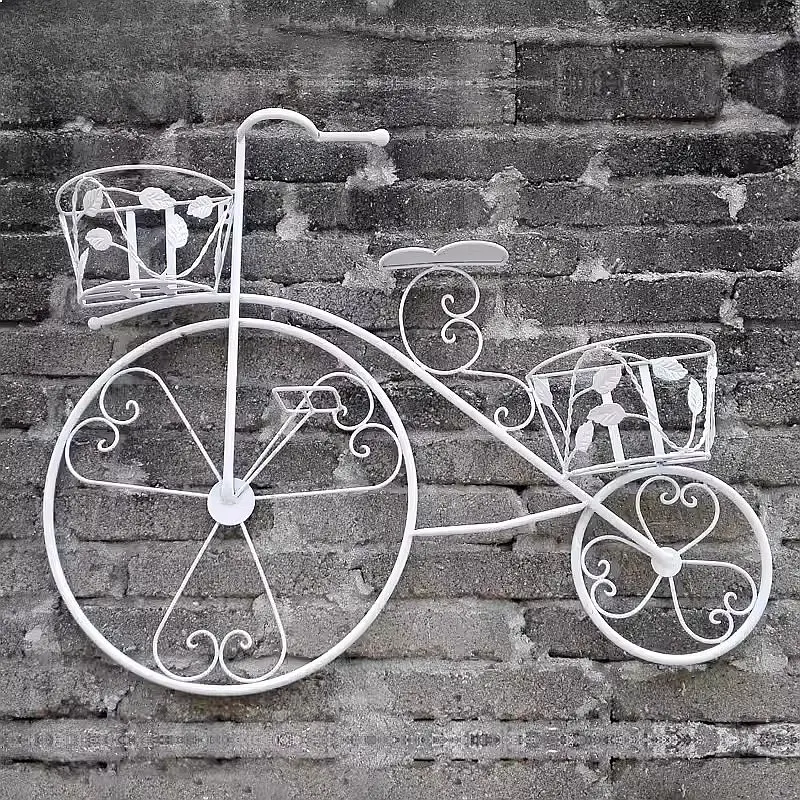 Vintage Iron Wall Bicycle Decor Rustic Multi-Tier Plant Stand for Balcony Garden