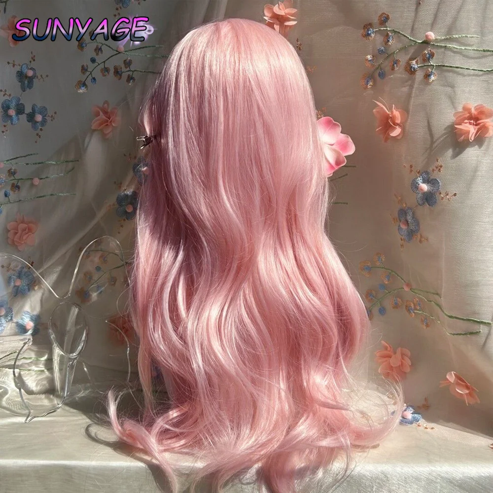SUNYAGE Ashely Pink Wig for Women Long Wavy Cosplay Wigs Natural Soft Sweet Synthetic Wig for Daily Use School Life Lolita Wig P image 4