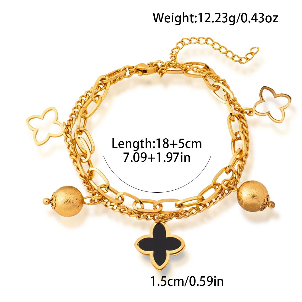 Charm-Armband Dubai Vergoldeter Edelstahl Schwarze Emaille Ineinandergreifende Kette Stern-Motiv Glücksbringer Schmuck-Accessoires 5-teiliges Set – Detail 13