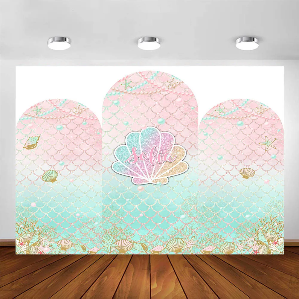 

LS Undersea Mermaid Theme Chiara Arch Backdrop Cover For Boys Girls Birthday Photography Banner Decor Studio Props Custom Banner