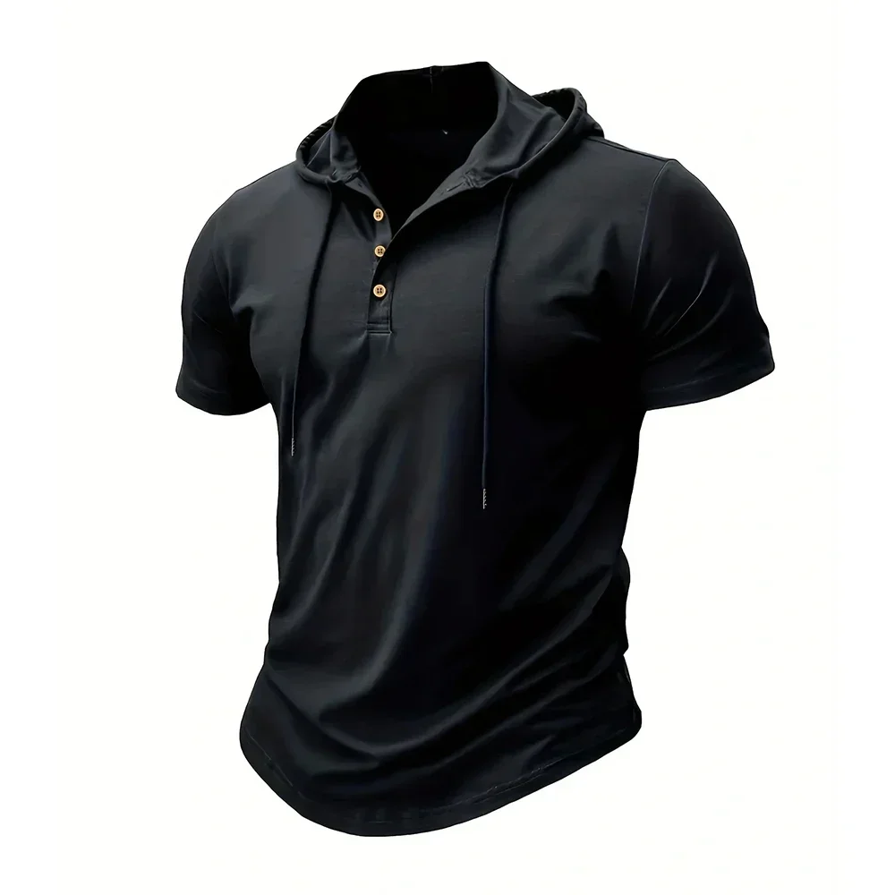 Summer Men's Casual Hooded T-shirt Loose Solid Color Lightweight Short Sleeved Male Outdoor Sports Hoodies Tee Tops