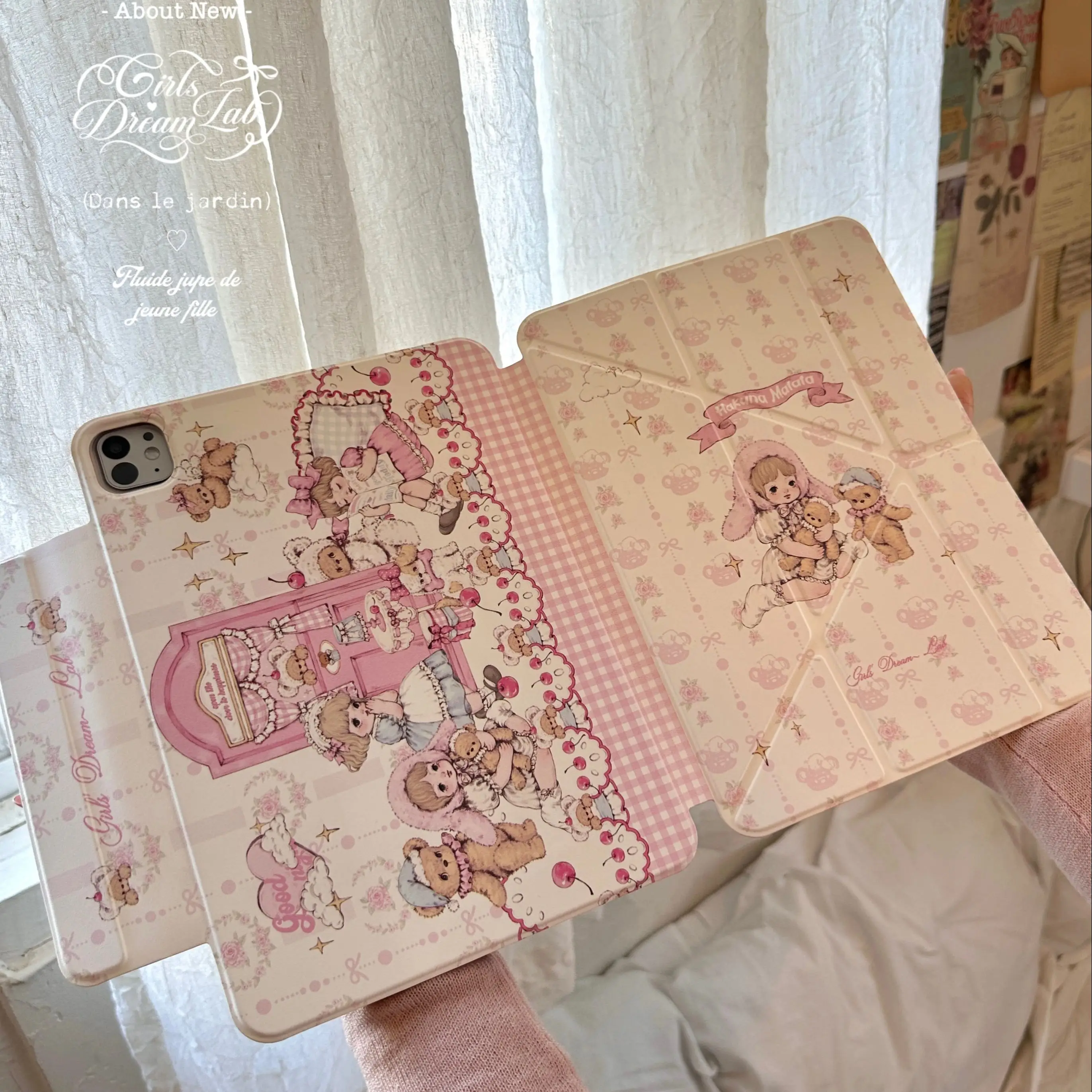 Pink Bear Baby Girl Y2K Tablet Case For iPad Pro 11 13 M2 M4 M3 9.7 10.2 5/6th 7/8/9/10/11th Mini 6 7 Air 3 4 5 6 Cover