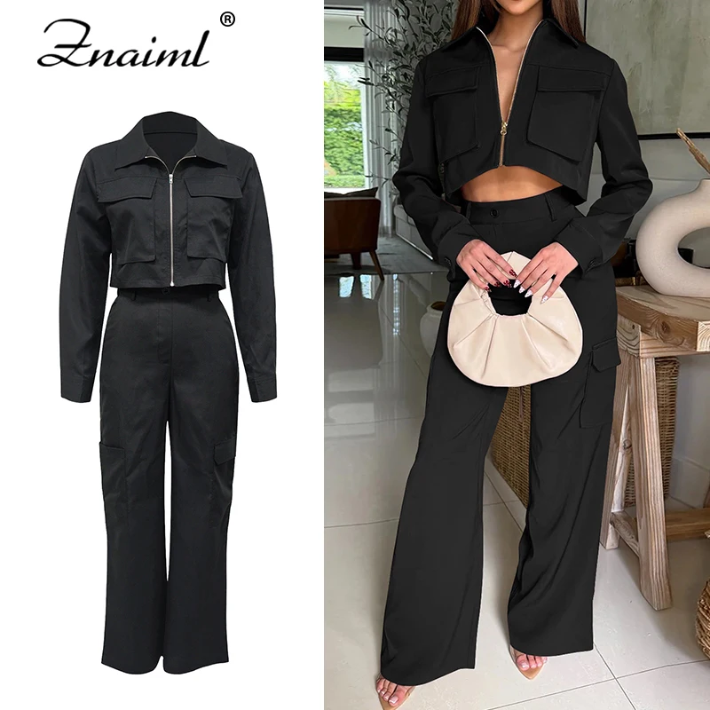 

Znaiml Women's Short Blazer Suit Casual Office Lapel Jacket with Pockets Wide Leg Pants Set Fashion Holiday Commuter Outfit 2026