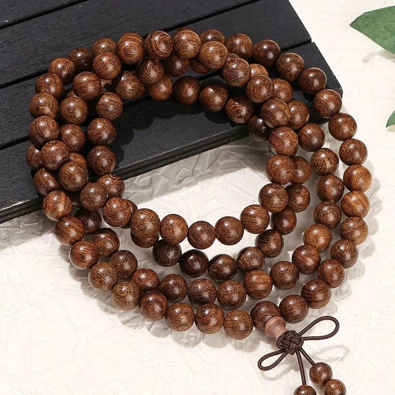 JD Natural Golden Sandalwood Buddhist Buddha Bracelets Women Men 108 Wood Prayer Beads Mala Meditation Bangles Jewelry Bijoux