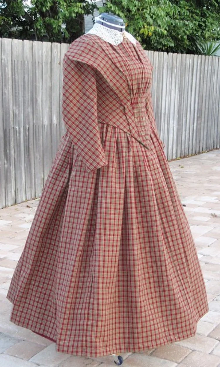 Historical Georgian Edwardian Afternoon Costume Victorian Renaissance Colonial Civil War Plaid Dress Duchess Ball Gown