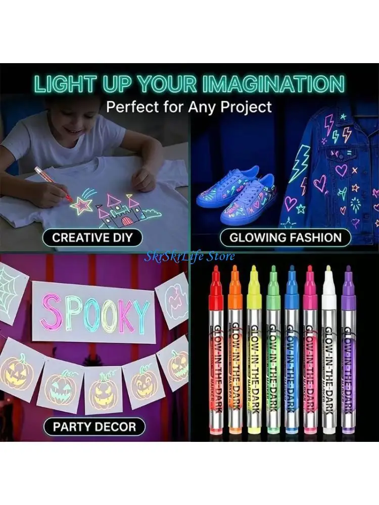 E65E 8 Pack Glow In Dark Marker Fluorescent Highlighters Pen For Students Eye Smooth Writing Office Study Supplies