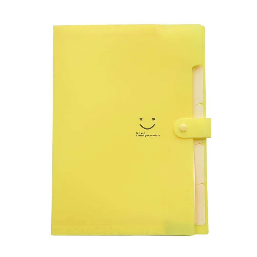 Smile Face File Folder A4 Plastic Snap Closure 5 Pockets Expanding Accordion Organizer For Documents Papers Storage Office