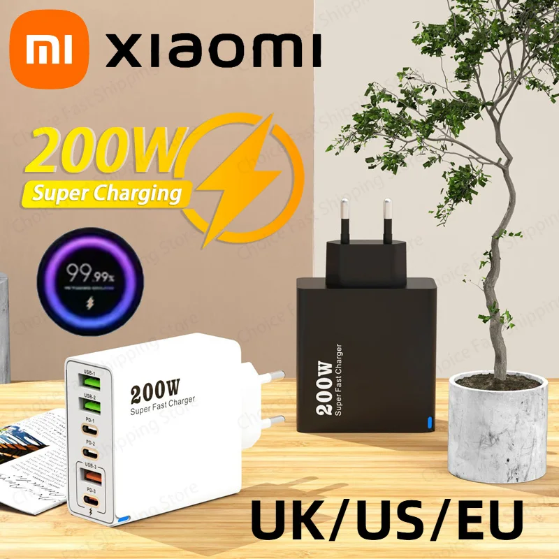 Xiaomi 200W Ultra Fast Charger USB TypeC Charger Adapter PD Cable  Quick Charging Phone Charger EU/US/UK Plug For iPhone Samsung