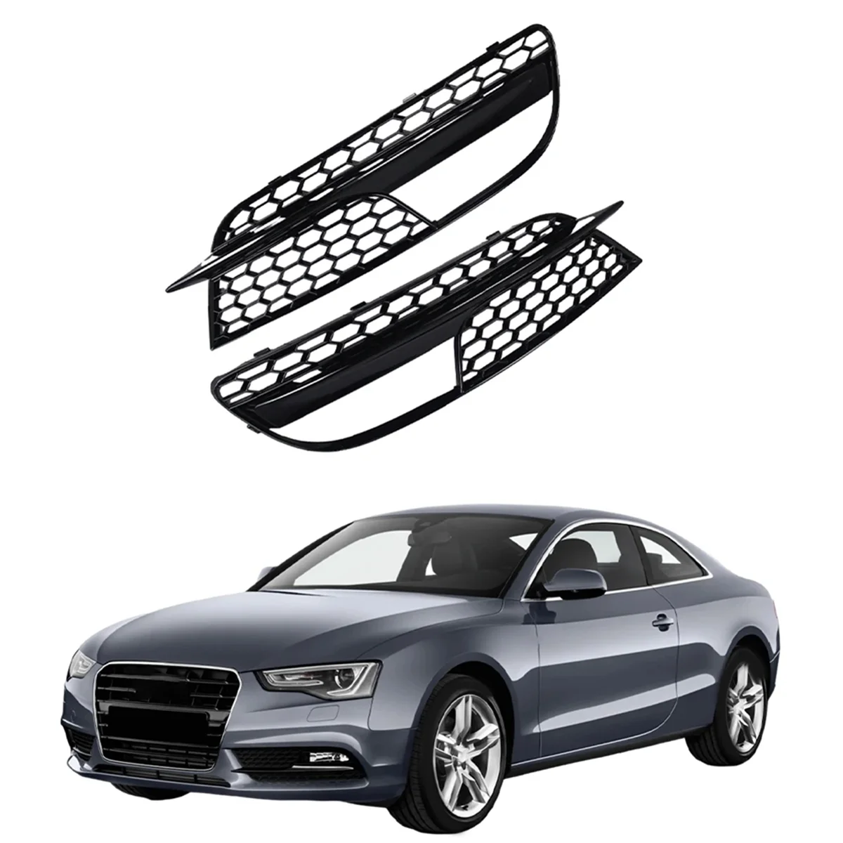 

1Pair Car Front Bumper Fog Light Grille Cover Front Bumper Lower Grid for Audi A5 2012-2015 8T0807681H 8T0807682H