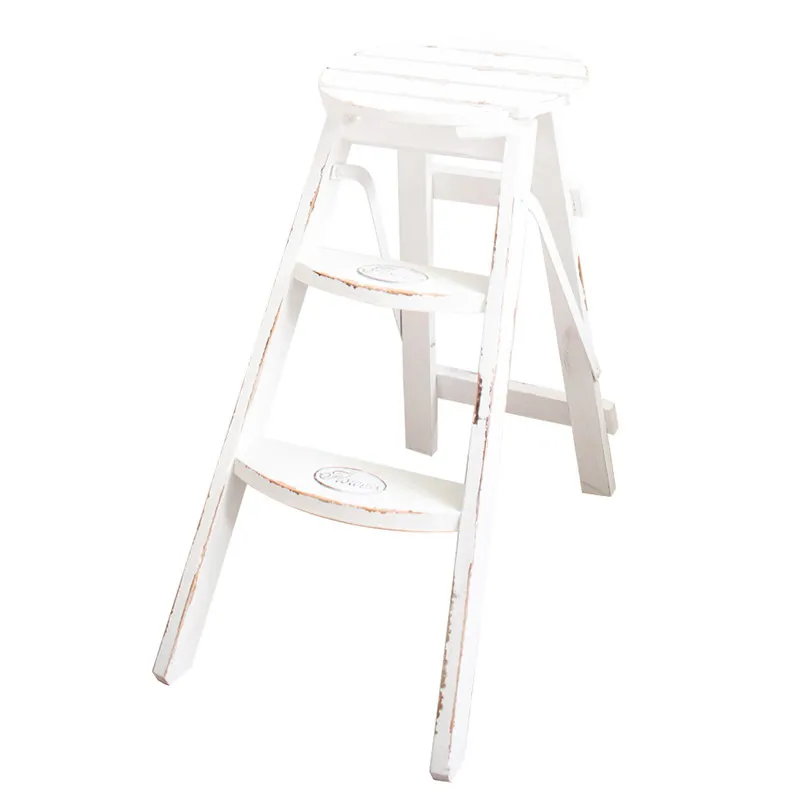 

American vintage distressed thick anti-rot flower stand courtyard solid wood step wooden shelf flower pot shelf garden ladder